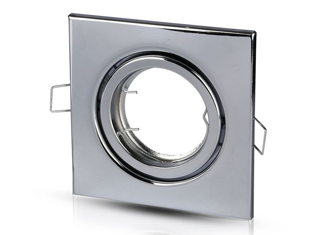 Porta Faretto Led GU10 MR16 Quadrato Con Molla Colore Cromato Orientabile Spotlight Fitting SKU-3474