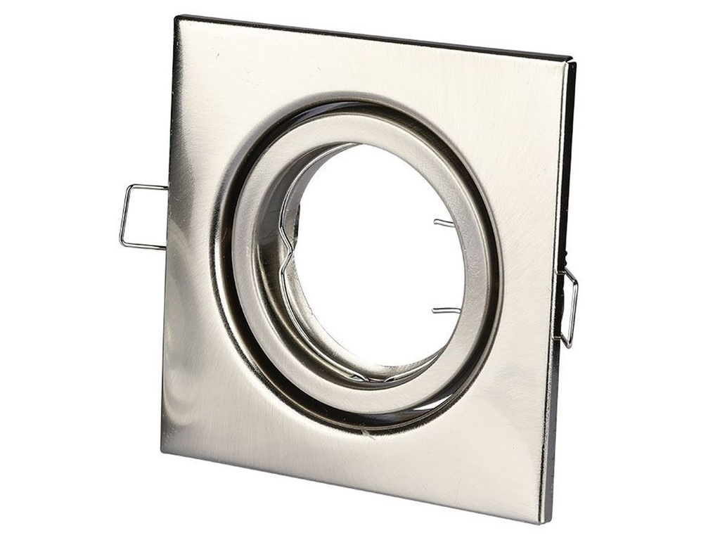 Porta Faretto Led GU10 MR16 Quadrato Con Molla Colore Nichel Satinato Orientabile Spotlight Fitting SKU-3473