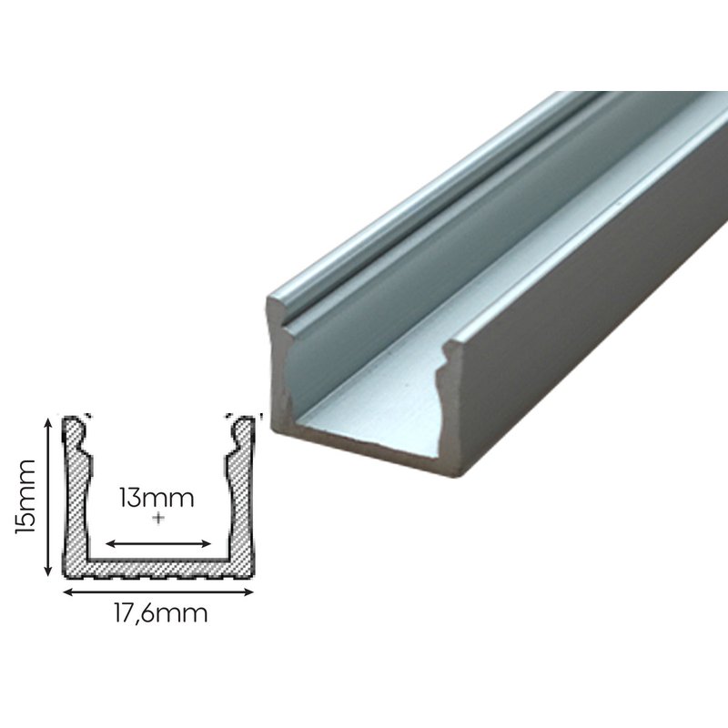 2 Metri Profilo Barra Alluminio Anodizzato Alta Profonda 17,6X15mm Colore Bianco Interno 13mm