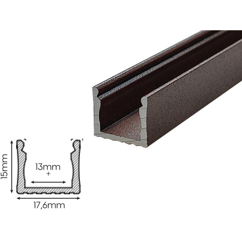 2 Metri Profilo Barra Alluminio Anodizzato Alta Profonda 17,6X15mm Colore Corten Interno 13mm