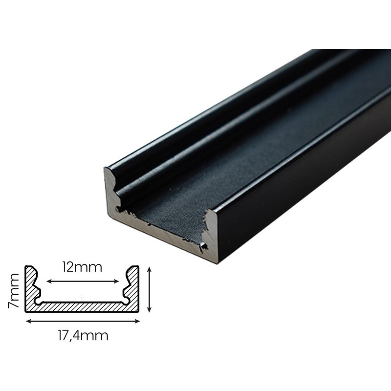 2 Metri Profilo Barra Alluminio Anodizzato Standard 17,4X7mm Colore Nero Interno 12mm