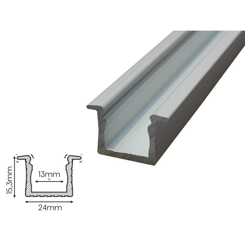 2 Metri Profilo Alluminio da Incasso Alto e Profondo Bianco 24x15,3mm Interno 13mm