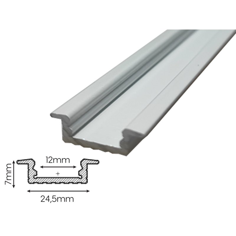 [BAZ2507WM2] 2 Metri Profilo Barra Alluminio Da Incasso Colore Bianco 24,5X7mm Interno 12mm