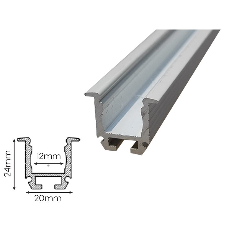2 Metri Profilo Alluminio da Incasso con Molla Alto e Profondo Bianco 24x20mm Interno 12mm