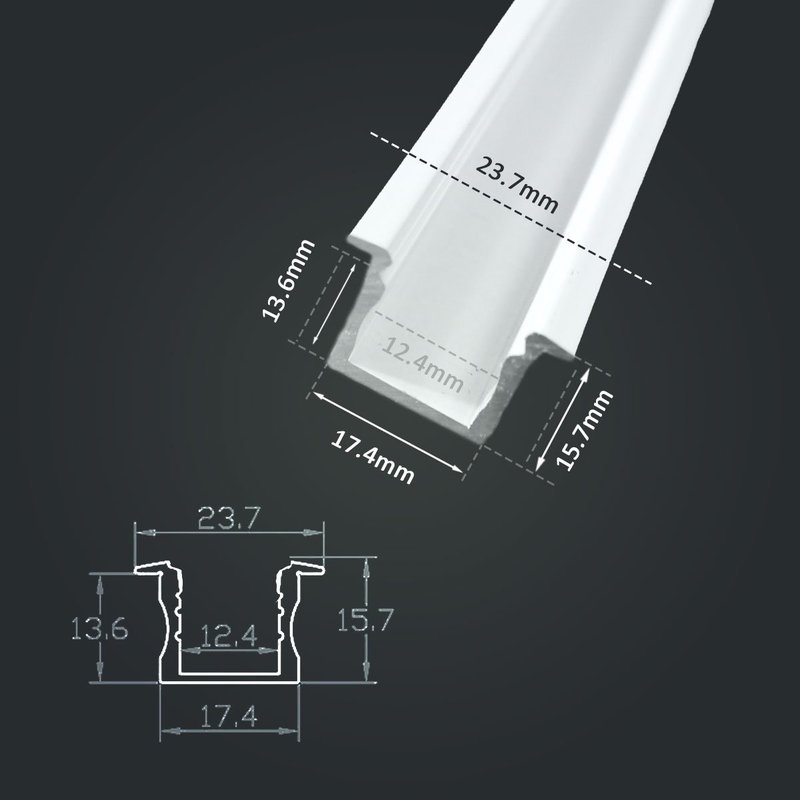 3 Metri Profilo Barra Alluminio Incasso Alto Profondo Bianco 24x15,3mm Interno 13mm