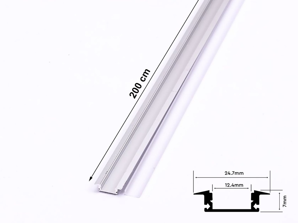Profilo Alluminio Da Incasso Per Cartongesso 24,7X7mm Completo Di Copertura Satinata Tappi Gancio 2 Metri SKU-3350