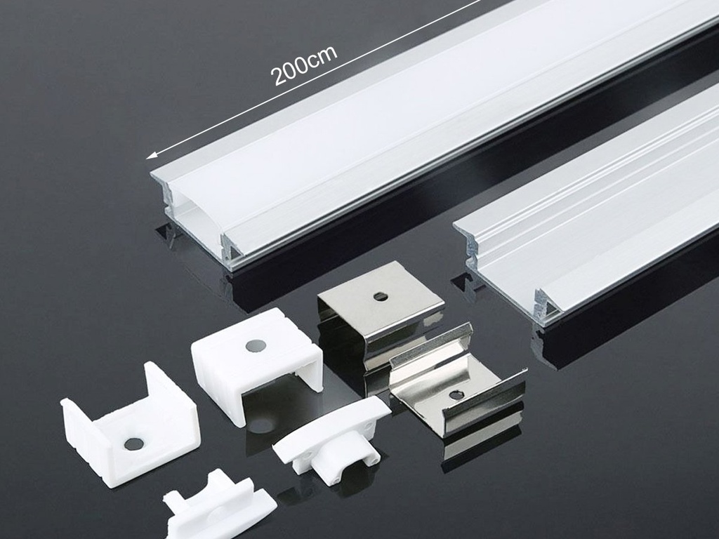 Profilo Alluminio Da Incasso Per Cartongesso Colore Bianco 24,7X7mm Completo Di Copertura Satinata Tappi Gancio 2 Metri SKU-3368