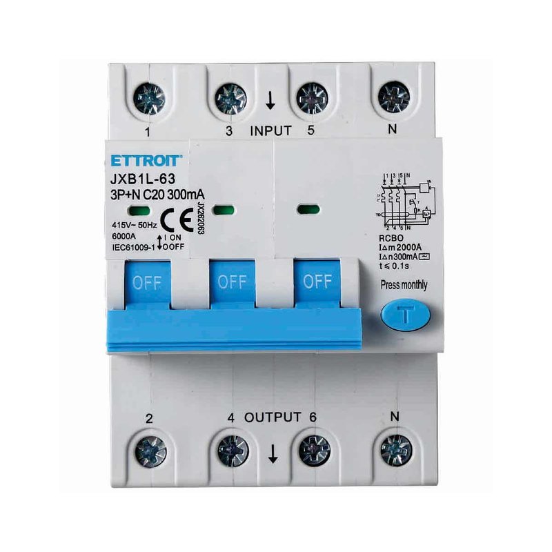 Interruttore Magnetotermico Differenziale 3P+N 20A 6KA 300mA 380V Occupa 4 Moduli DIN