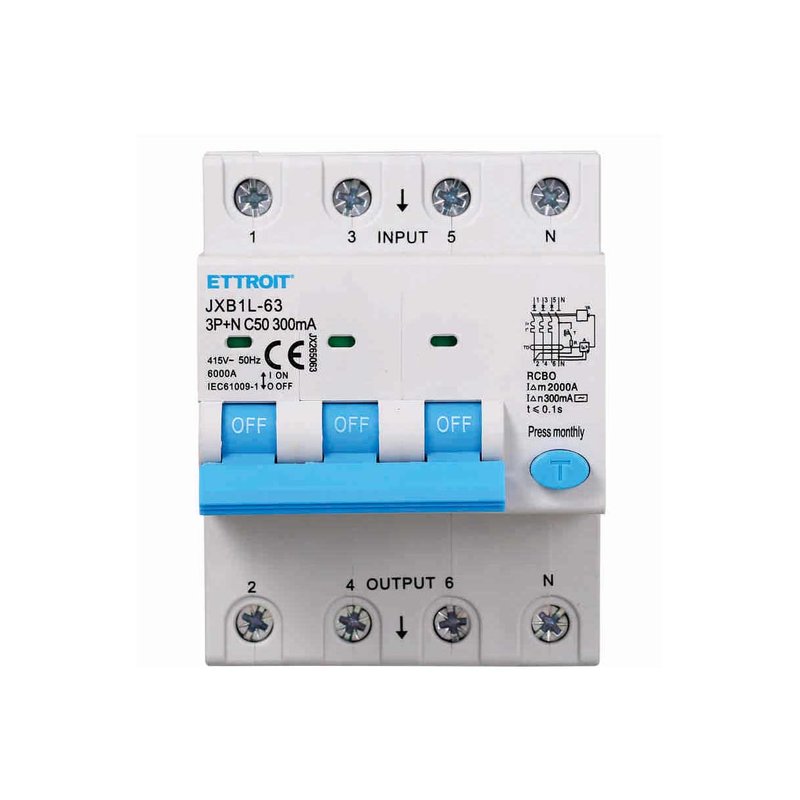 Interruttore Magnetotermico Differenziale 3P+N 50A 6KA 300mA 380V Occupa 4 Moduli DIN