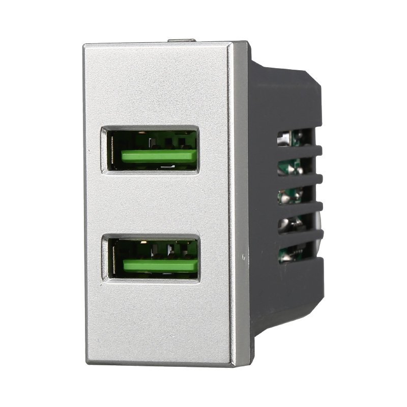 ETTROIT Modulo Presa Caricatore 2 USB 5V 2,1A 2 Porte USB-A Colore Grigio Compatibile Con Bticino Axolute