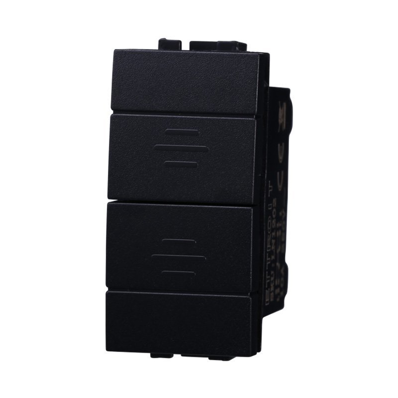 Pulsante Doppio Saliscendi 1P+1P 10A Colore Nero Compatibile Con Bticino Living International