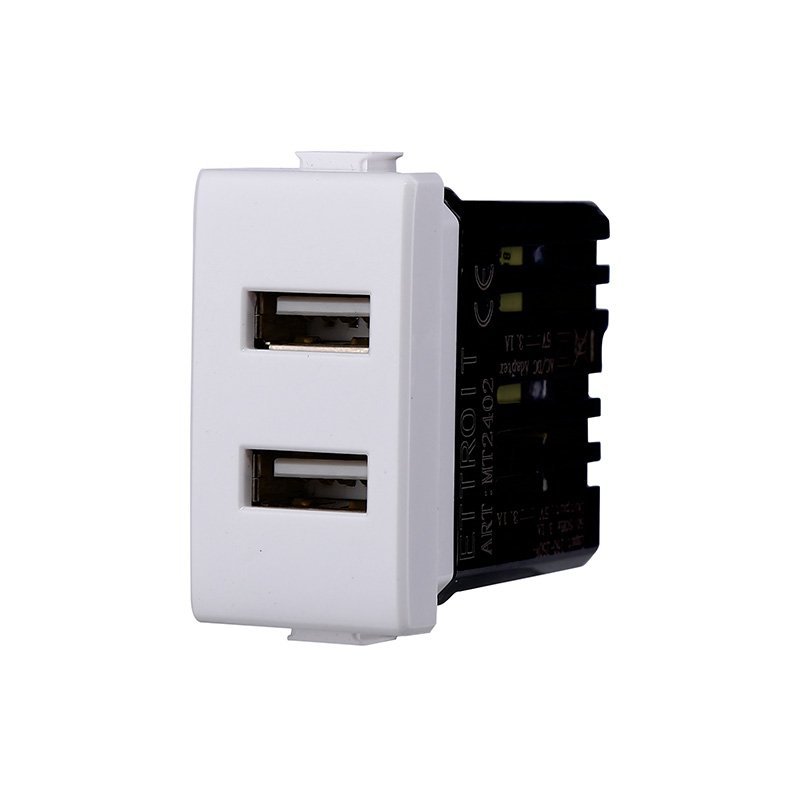 Modulo Presa Caricatore USB 5V 2,1A 2 Porte USB-A Bianco Compatibile Con Bticino Matix