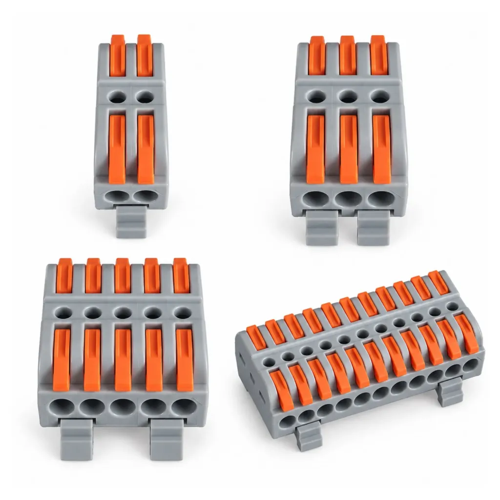 10 Connettori Veloce da Guida DIN Morsettiera Leva Cavo Connettore Bilaterale 2P 3P 5P 10P