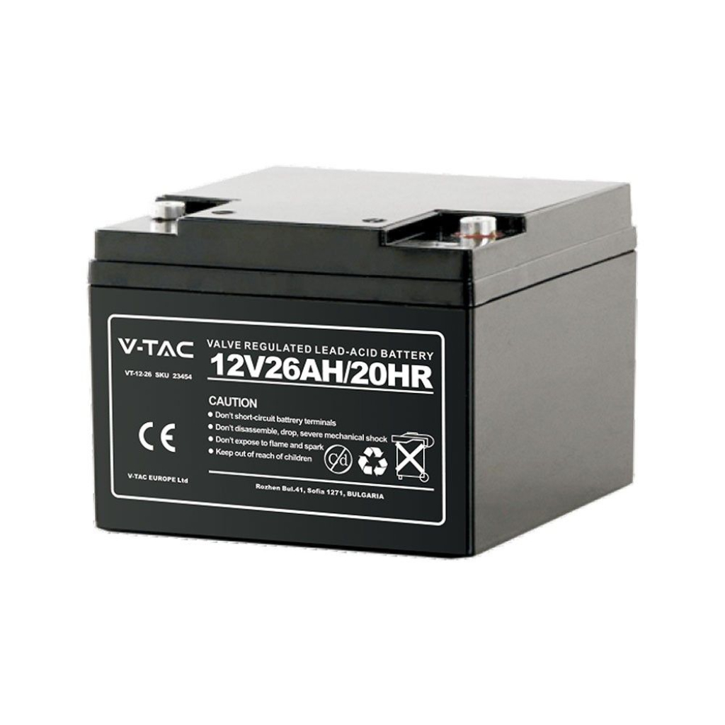 Batteria al Piombo Acido 12V 26Ah per Allarmi, Videosorveglianza, UPS Terminali M5 175*165*127mm SKU-23454