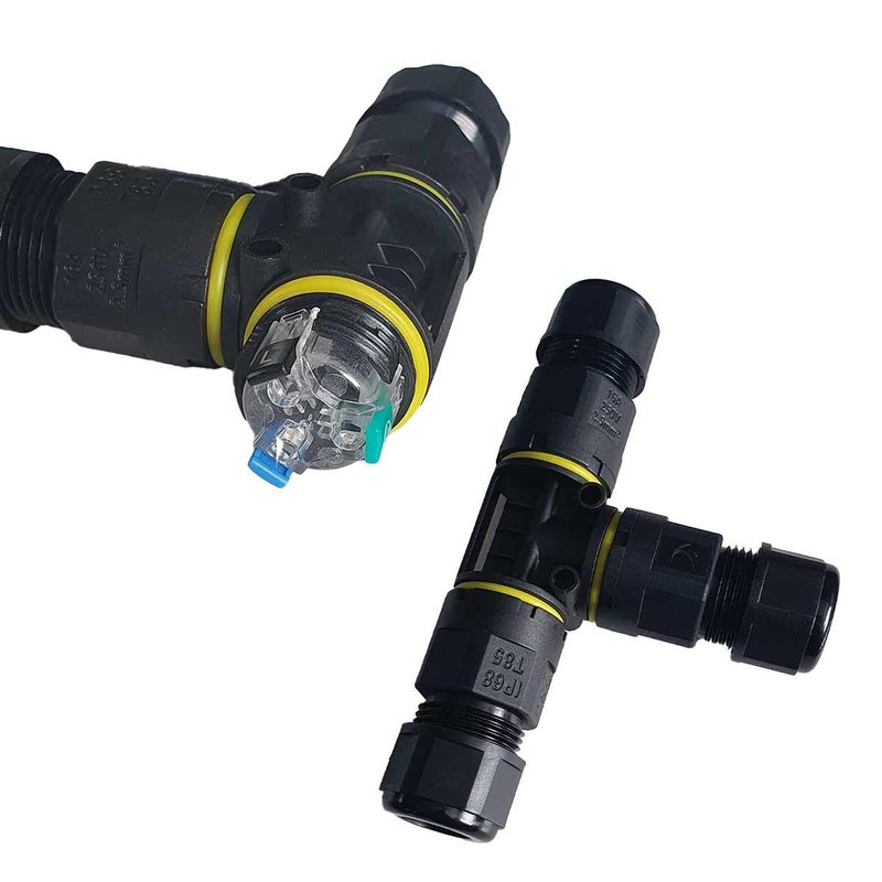 2 Connettori Veloce IP68 Forma T 3 Posti per Cavo Elettrico 6 12mm 122x80x30mm
