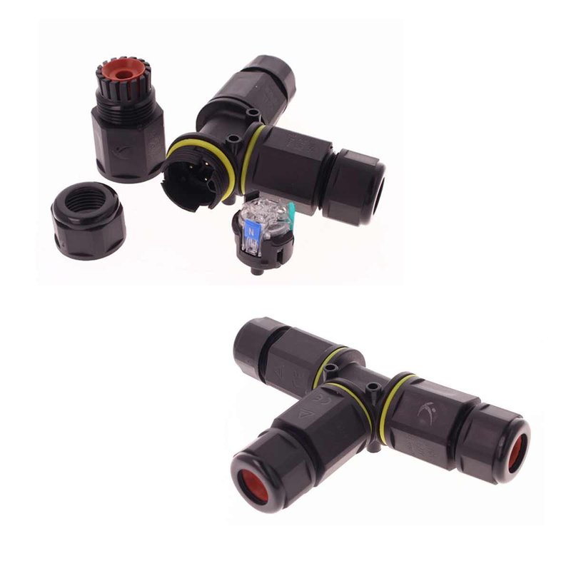 2 Connettori Veloce IP68 Forma T 3 Posti per Cavo Elettrico 6 12mm 125x80x30mm