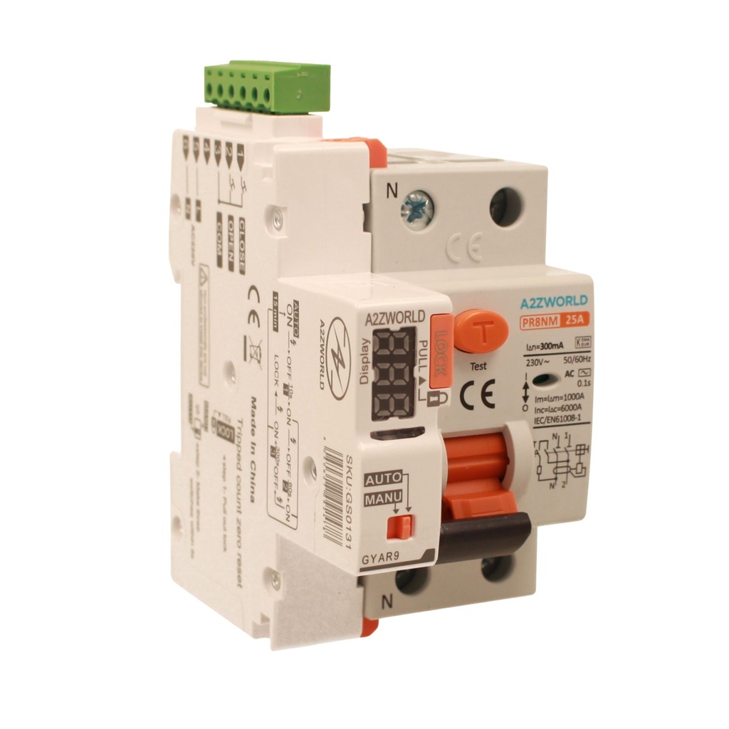 RCCB Interruttore Differenziale Puro Riarmo Automatico, Tipo AC 1P+N 3M 6000A 300mA AC 230V IP20 IEC61008-1 PR8NM, Corrente Disponibili 25A 40A 63A 