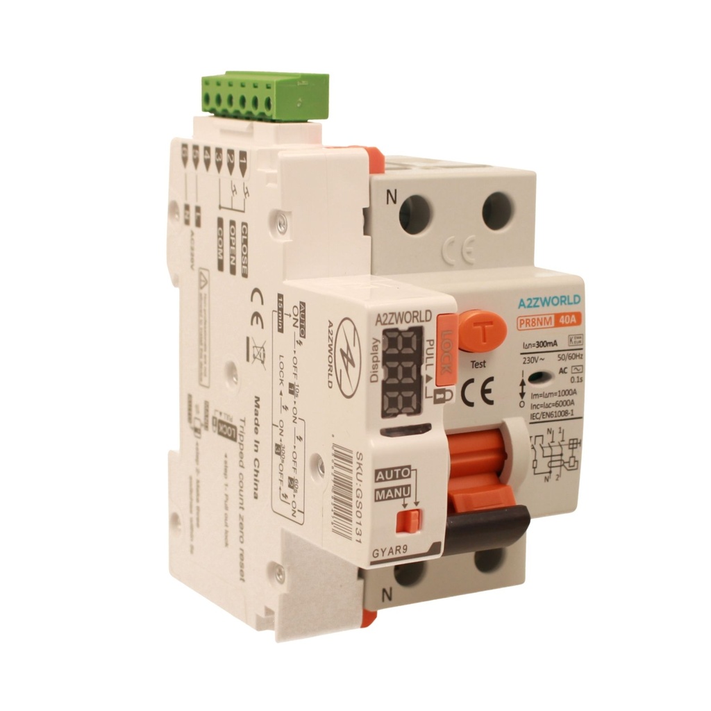 RCCB Interruttore Differenziale Puro Riarmo Automatico, Tipo AC 1P+N 3M 6000A 300mA 63A AC 230V IP20 IEC61008-1 PR8NM