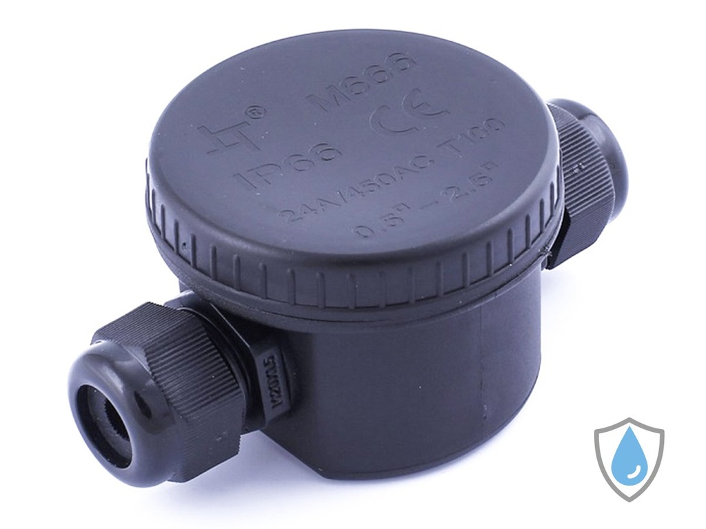 Scatola di Derivazione Con 2 Terminali Con Cavo Sezione 5-9mm Colore Nero Impermeabile IP66 Incluso Mammut 3 Poli SKU-5987