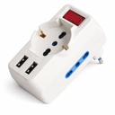 Multipresa Adattatore con Interruttore Spina 10A, 2 Prese Bipasso 10A/16A, 1 Presa Schuko Universale, 2 USB A 5V/3A 250V Max 1500W