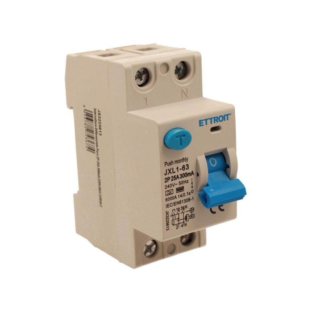 RCCB Interruttore Differenziale Puro Tipo F 1P+N 2M 6000A 300mA 25A AC 230V IP20 IEC61008-1