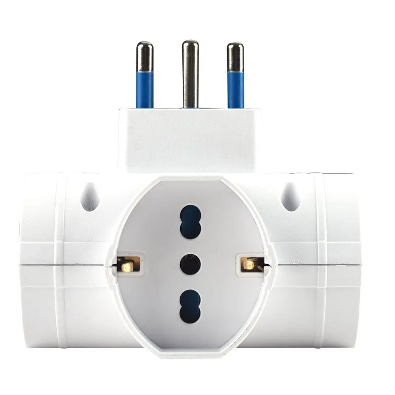 Adattatore con Interruttore Spina 10A con 3 Prese Universali Ita 10A/16A Schuko Spina Laterale Salvaspazio Bianco