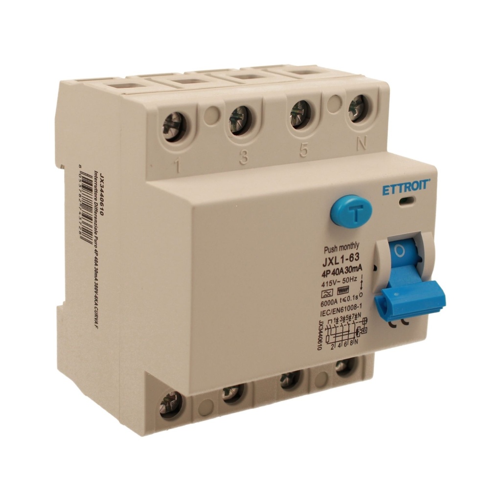 RCCB Interruttore Differenziale Puro Tipo F 3P+N 4M 6000A 30mA 40A AC 400V IP20 IEC61008-1