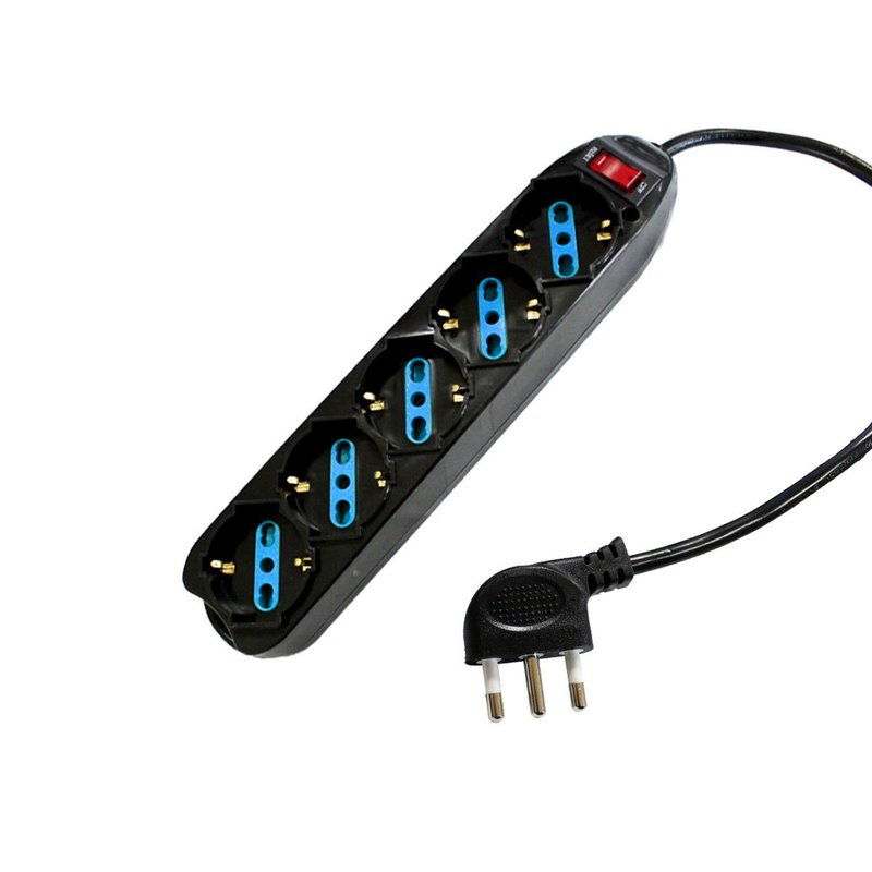 Multipresa Ciabatta Elettrica Con 5 Posti Prese Schuko 10/16A Colore Nero Interruttore Spina 10A Laterale Cavo 1,5M Nero