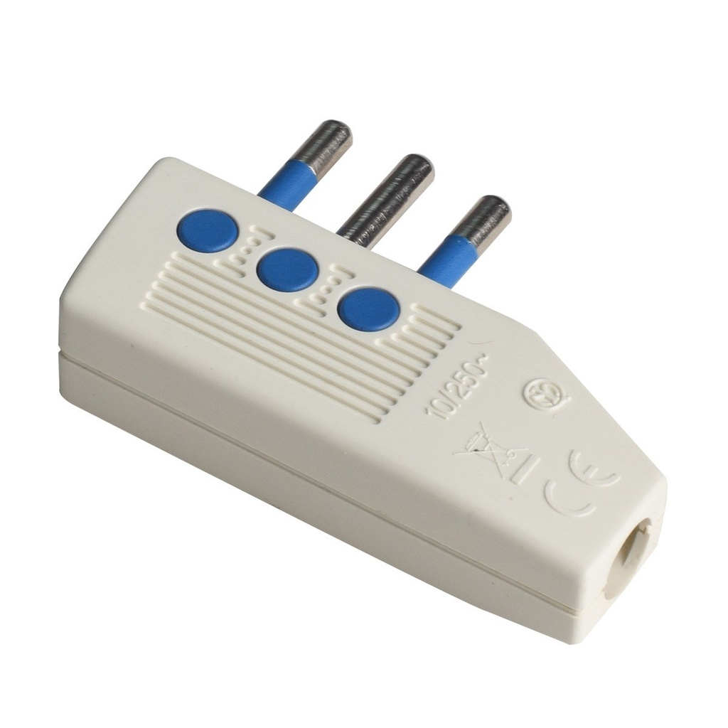 Spina Elettrica Piatta Salvaspazio Laterale 2P+T 10A 250V Max 1500W Uscita Cavo 90 Gradi a Squadra Angolare Bianco