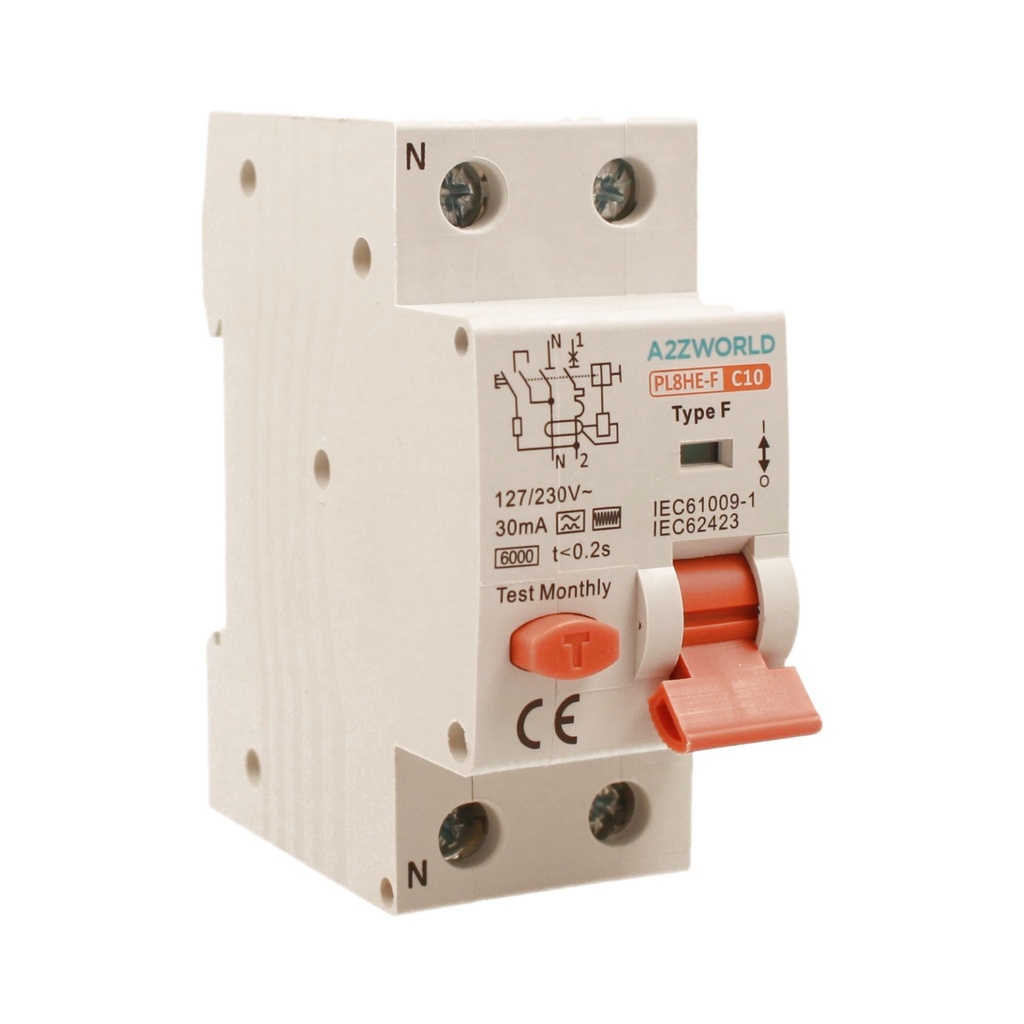 A2ZWORLD RCBO Interruttore Magnetotermico Differenziale Tipo F Curva C 1P+N 2M 6000A 30mA AC 230V IP20 IEC61009-1, Corrente Disponibili 10A 16A 20A 25A 32A 40A 63A