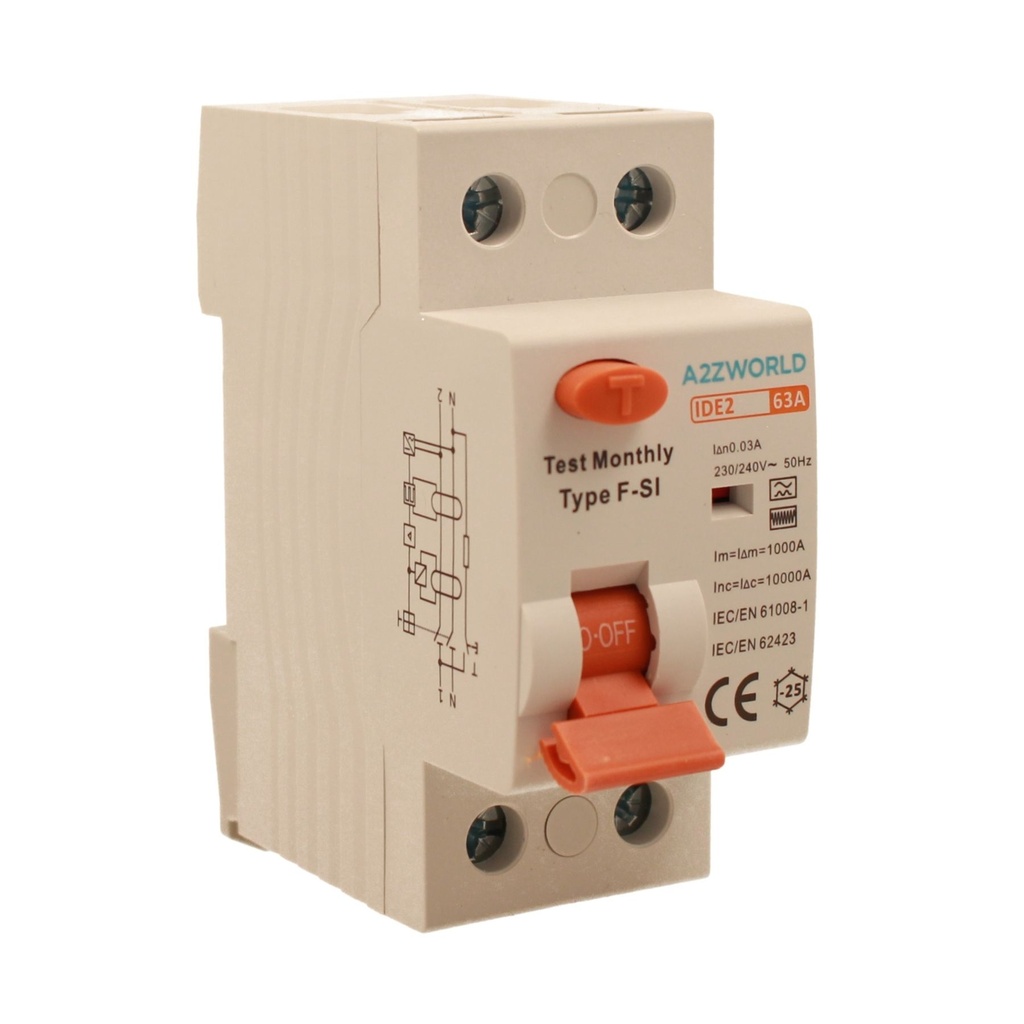 RCCB Interruttore Differenziale Puro Tipo F - SI 1P+N 2M 10000A 30mA Super Immunizzato 63A AC 230V IP20 IEC61008-1