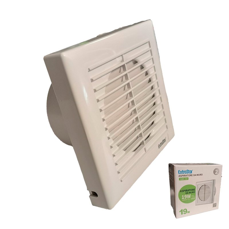 Ventola di Aspirazione 19W 240m3/h 34dB, 180X180mm Foro 120mm, Aspiratore da Muro per Bagno Cucina 230V 50Hz