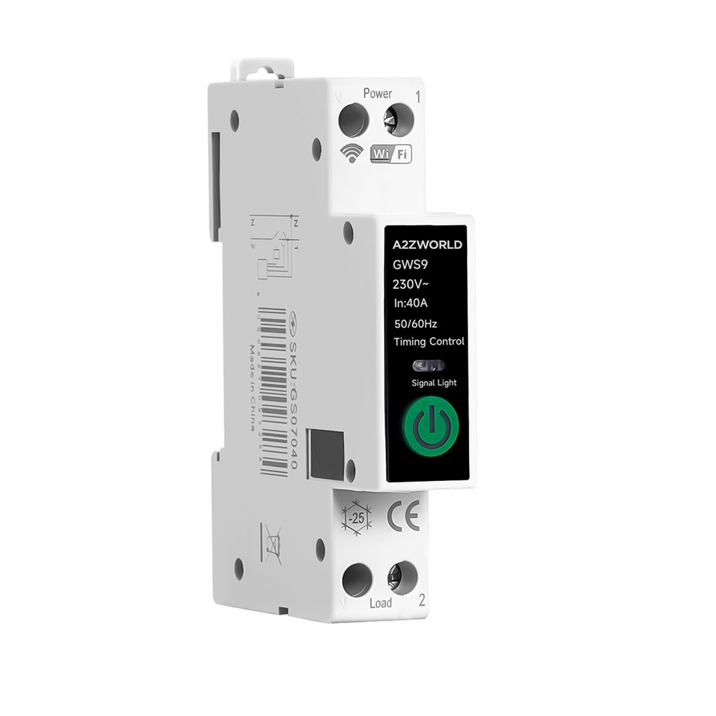 Interruttore Connesso WiFi Modulare 40A 220V, 1 Modulo DIN Slim, App Tuya Smart Life, Controllo da Remoto e Timer Programmabile, Memoria di Stato e Funzione Temporizzatore GWS9