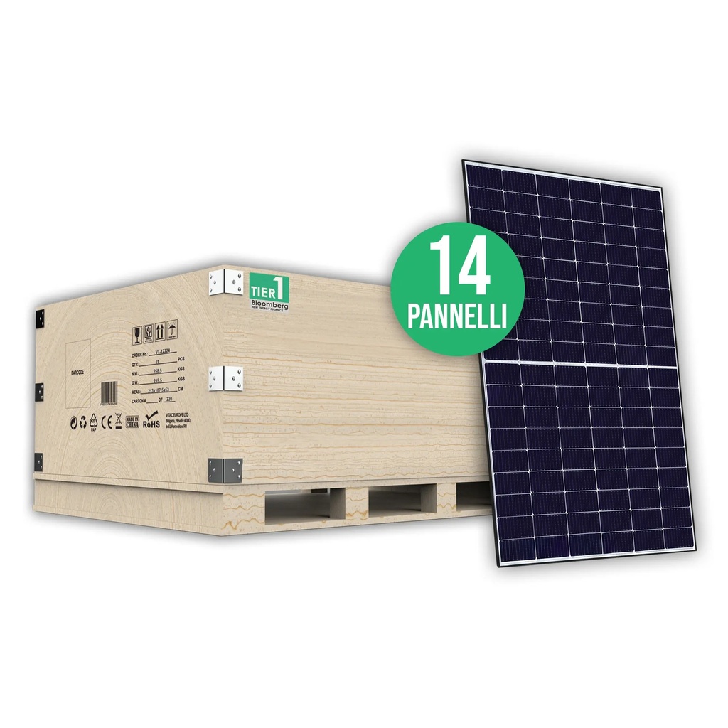 V-TAC Set 6kW con 14 Pannelli 430W TIER-1 TOPCon Black Frame 1722x1134x30mm SKU 119336
