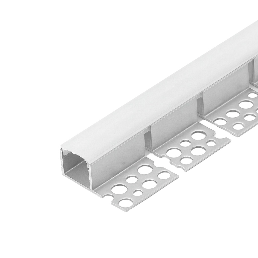 Kit Profilo Alluminio Completo Da 2 Metri Per Striscia Led, Da Incasso Cartongesso Curvabile Un Lato, Dimensione 35X12.5mm, Larghezza Interna 12mm, Copertura Opale, Tappi Chiusura e Clip Fissaggio Incluso