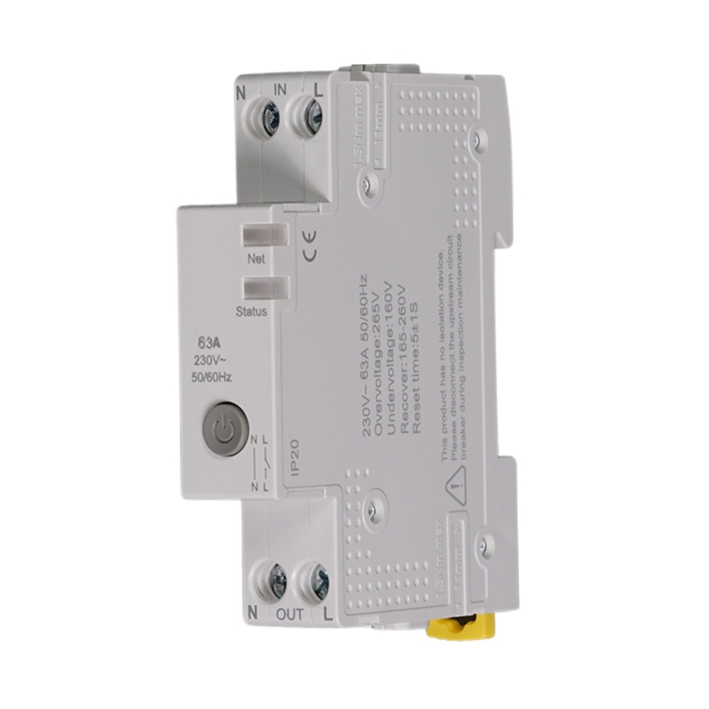 Interruttore Connesso WiFi Modulare 63A 220V, 1 Modulo DIN, Memoria, Controllo Remoto con App Tuya Smart Life, Monitoraggio Consumi in Tempo Reale, Compatibile Alexa e Google Home 