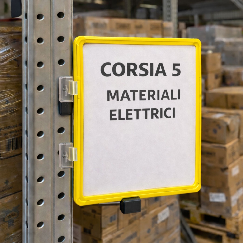 10 Pezzi di Espositore Magnetico Per Etichette A4, Cornice Arancione, Cartellini Per Magazzino e Supermercati Scaffalature, Doppia Base Magnetica, Orizontale e Verticale, Riutilizzabile