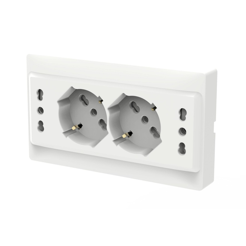 Multipresa Da Incasso Scatola 503 Bianco Lucido, 2 Prese Schuko Universale P40 + 2 Prese Bipasso Italiano 10/16A, 140X80X23mm