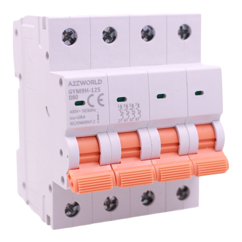 A2ZWORLD MCB Interruttore Magnetotermico Trifase 380V Curva D 4P 4M 10000A AC 400V IP20 GYM9H-125, Disponibili 80A 100A 125A