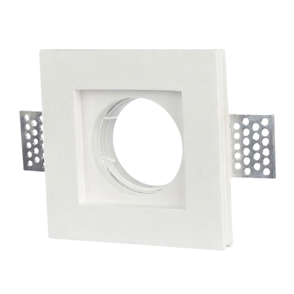 Portafaretto In Gesso Da Incasso, Quadrato 100X100X30mm, Bianco Verniciabile Portalampada GU10 e Connettore Fast Incluso