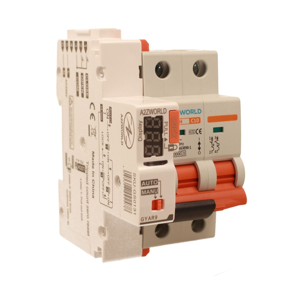 A2ZWORLD MCB Interruttore Magnetotermico Con Riarmo Automatico, Curva C 2P 3M 10000A AC 400V PB8H, 3 Tentativi (10s/60s/300s), Corrente Disponibili 10A 16A 20A 25A 32A 40A 50A 63A 