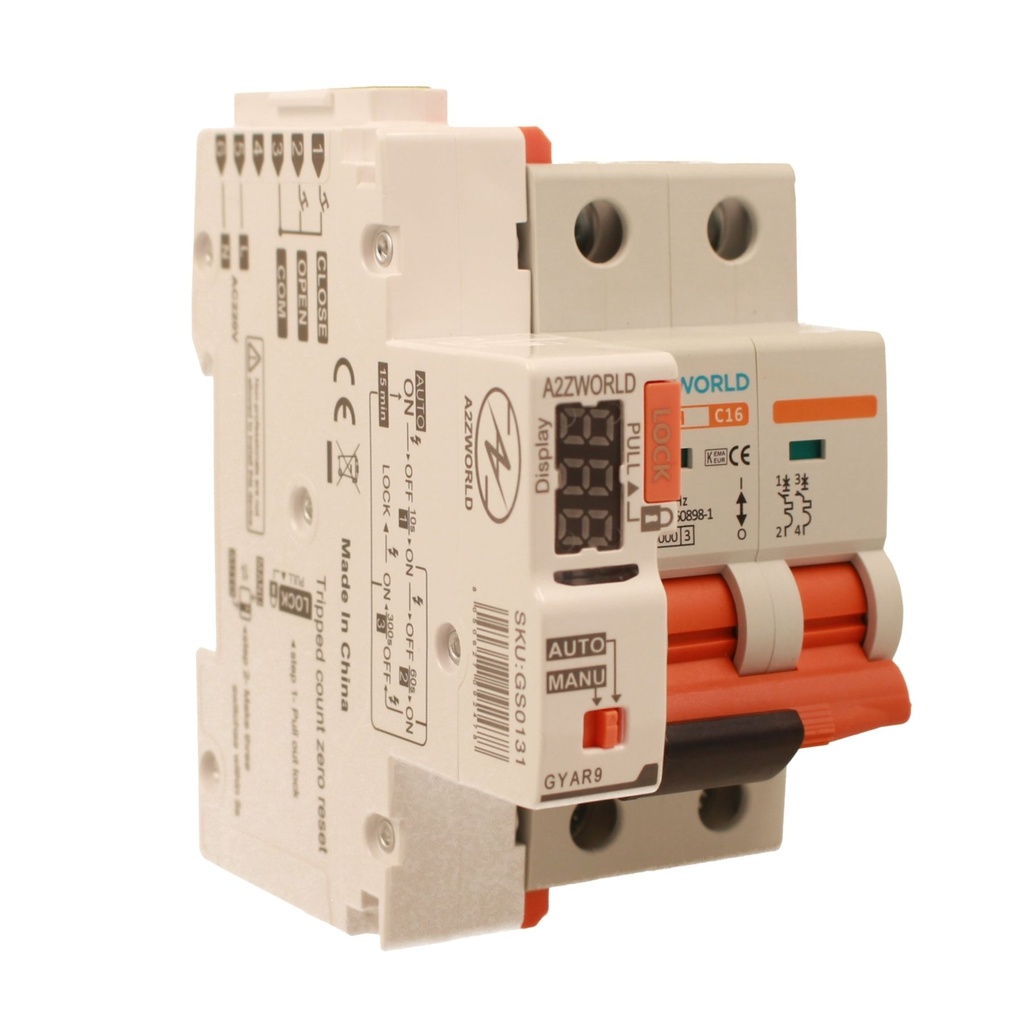 MCB Interruttore Magnetotermico Con Riarmo Automatico, Curva C 2P 3M 10000A C16A AC 400V PB8H, 3 Tentativi (10s/60s/300s)