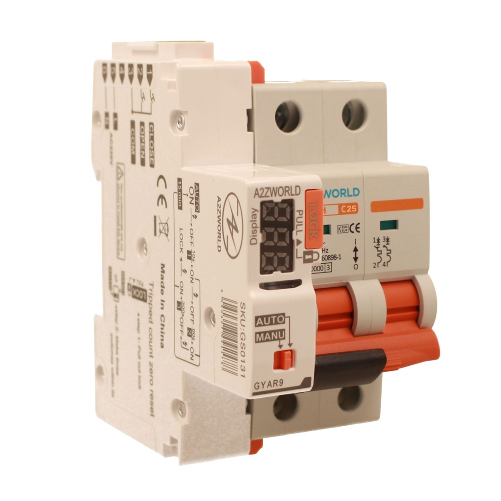 MCB Interruttore Magnetotermico Con Riarmo Automatico, Curva C 2P 3M 10000A C25A AC 400V PB8H, 3 Tentativi (10s/60s/300s)