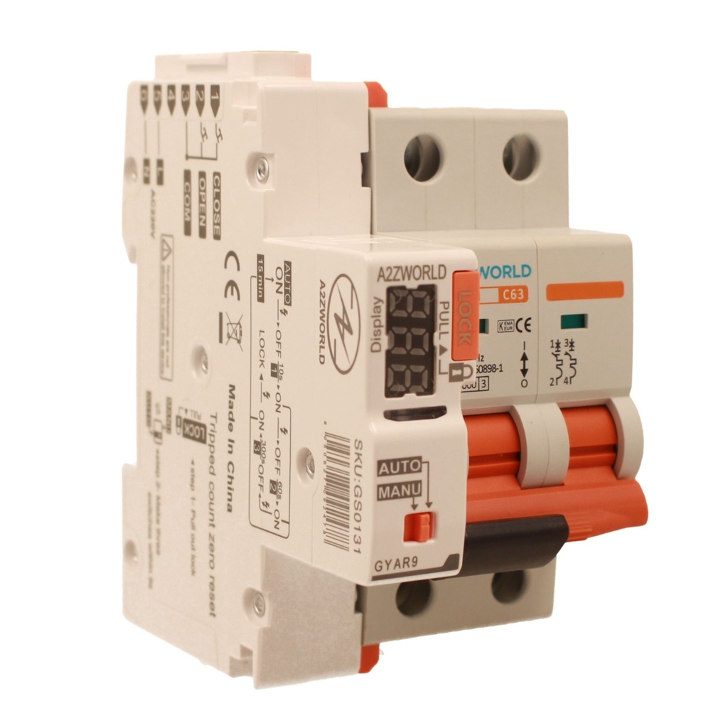 MCB Interruttore Magnetotermico Con Riarmo Automatico, Curva C 2P 3M 10000A C63A AC 400V PB8H, 3 Tentativi (10s/60s/300s)