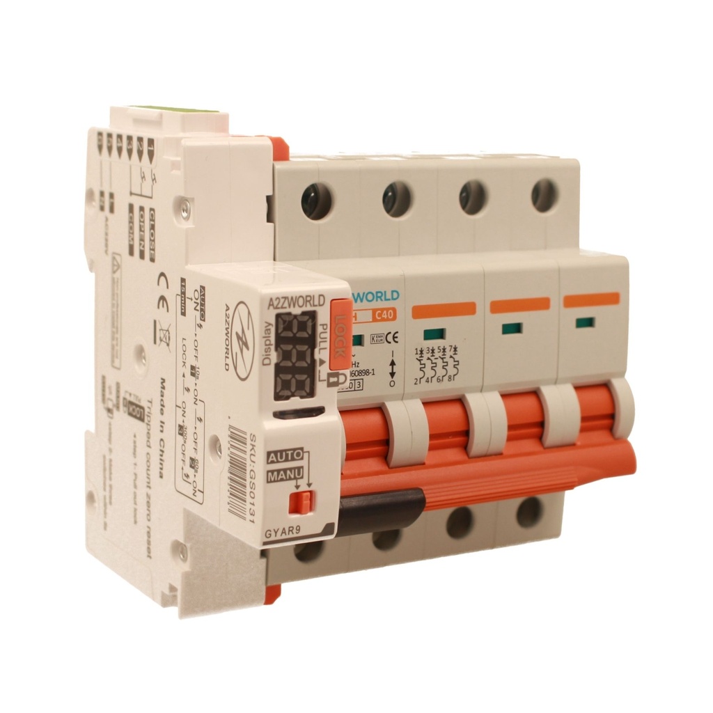MCB Interruttore Magnetotermico Trifase Con Riarmo Automatico, 380V 40A Curva C 4P 5M 10000A C40A AC 400V PB8H, 3 Tentativi (10s/60s/300s)