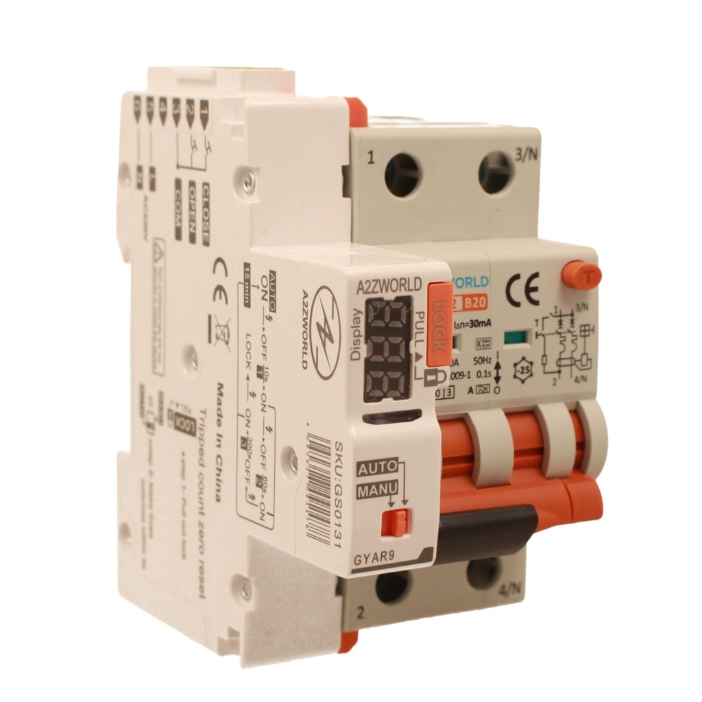RCBO Interruttore Magnetotermico Differenziale Con Riarmo Automatico, Tipo A Curva B 2P Veri 3M 6000A 30mA, B20A  AC 230V IP20 PL8M2, 3 Tentativi (10s/60s/300s)