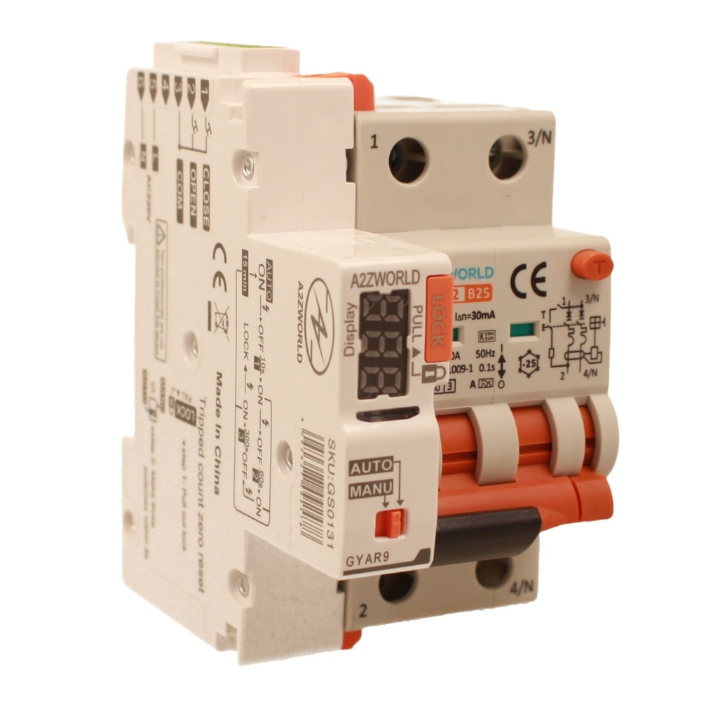 RCBO Interruttore Magnetotermico Differenziale Con Riarmo Automatico, Tipo A - SI Curva B 2P Veri 3M 6000A 30mA, B25A  AC 230V IP20 PL8M2, 3 Tentativi (10s/60s/300s)