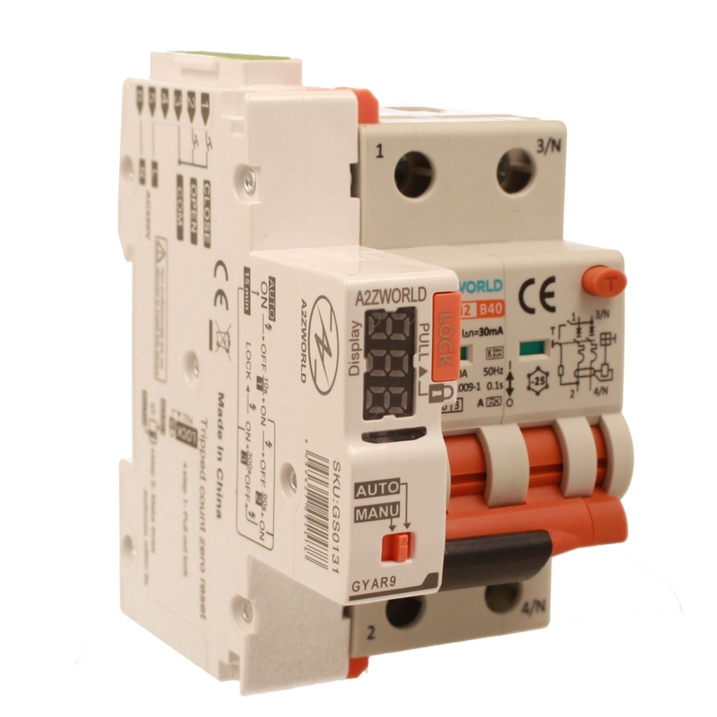 RCBO Interruttore Magnetotermico Differenziale Con Riarmo Automatico, Tipo A Curva B 2P Veri 3M 6000A 30mA, B40A  AC 230V IP20 PL8M2, 3 Tentativi (10s/60s/300s)