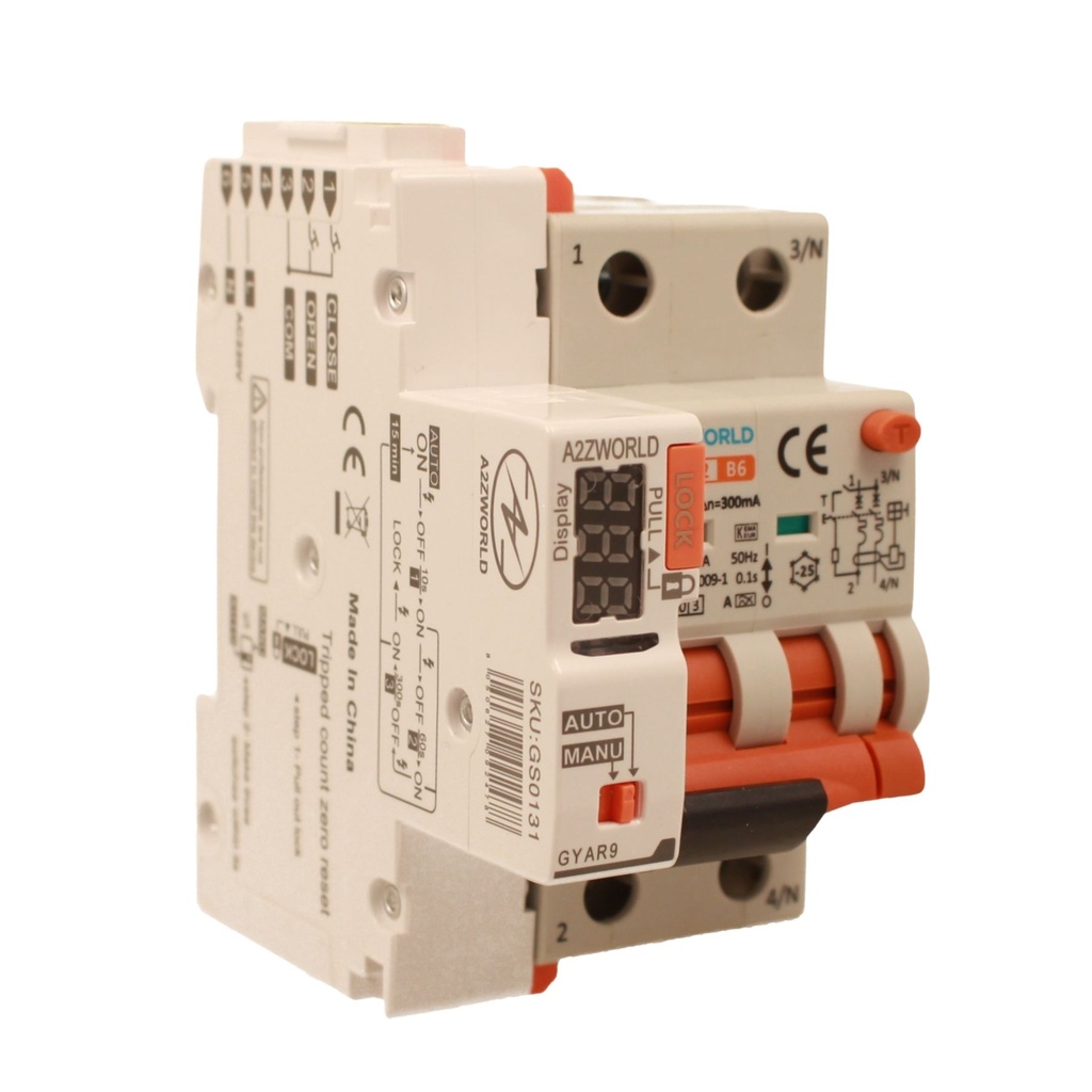 RCBO Interruttore Magnetotermico Differenziale Con Riarmo Automatico, Tipo A Curva B 2P Veri 3M 6000A 300mA, B6A  AC 230V IP20 PL8M2, 3 Tentativi (10s/60s/300s)