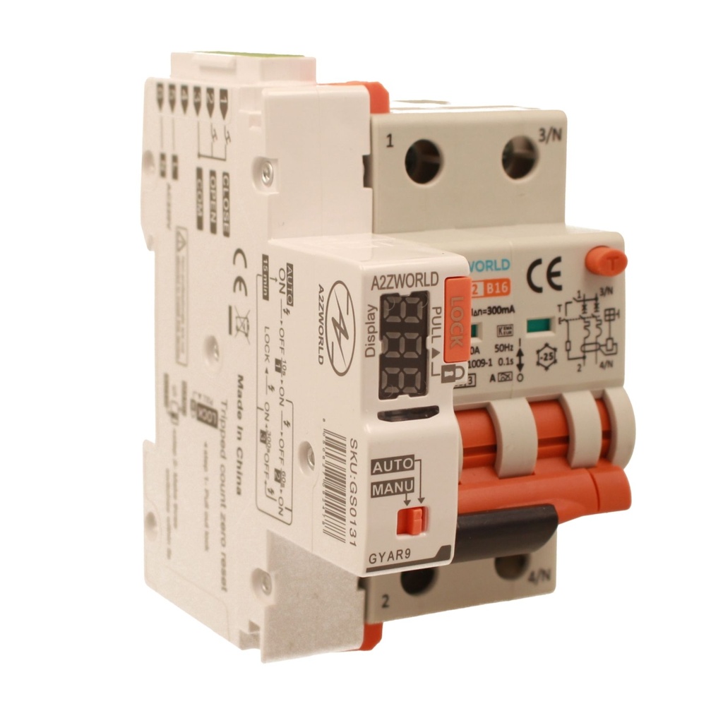 RCBO Interruttore Magnetotermico Differenziale Con Riarmo Automatico, Tipo A - SI Curva B 2P Veri 3M 6000A 300mA, B16A  AC 230V IP20 PL8M2, 3 Tentativi (10s/60s/300s)